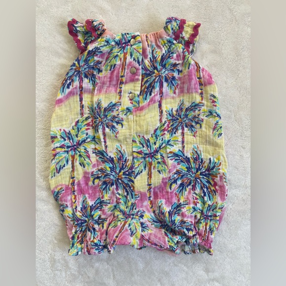 Pippa & Julie Dyed Palm Tree Print Cotton Romper 3-6 months - Picture 2 of 6